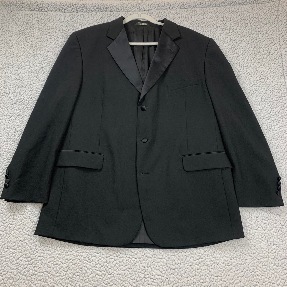 Stafford Tuxedo Jacket Mens 48R Black 100% Pure New Wool Satin Peak Lapel Formal